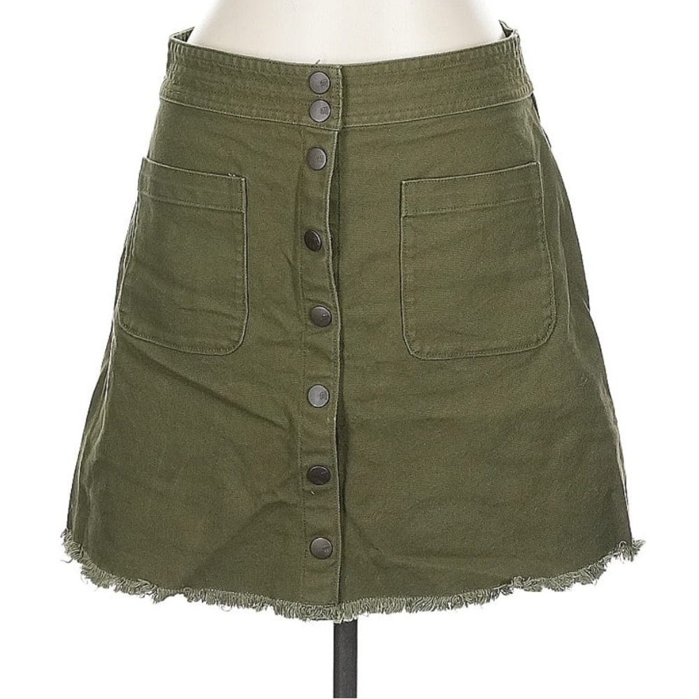 Madewell Olive Button-Down Mini Skirt